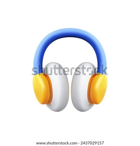 Headphones acoustic device for music audio stereo sound listening 3d icon realistic vector illustration. Earphones electronic technology musical broadcasting DJ party bass melody beat entertainment