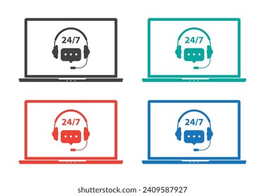 Asistencia del asistente de audífonos las 24 horas en el icono web de la pantalla del ordenador portátil