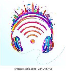  headphones assorted colors, easy editable