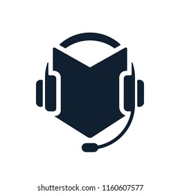 Headphones and audio book on white background. Flat vector headphones design.