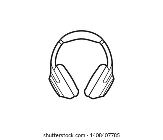 Headphones audio ear muffs, over ear, technology, gaming, entertainment, line art icons, symbols, logos, drawings, illustrations, signs, doodles for web, business, online