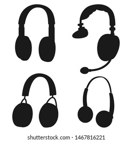 Headphones black silhouettes vector set isolated on white background.