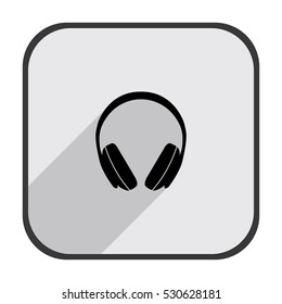 Headphones - black vector icon  with long shadow