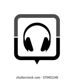 Headphones - black vector icon; map pointer;  message bubble