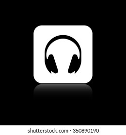 Headphones - black vector icon on the white button
