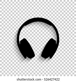 Headphones - black vector  icon with shadow
