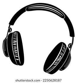 Headphones. Black and white silhouette. Isolated vector illustration.