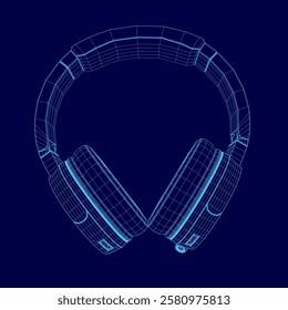 Headphones with a blue background. The headphones are in a 3D rendering and appear to be a close up of the ear