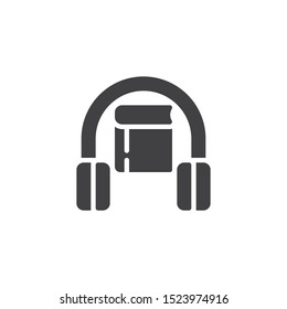 Headphones with book vector icon. ebook filled flat sign for mobile concept and web design. Audio book glyph icon. Symbol, logo illustration. Vector graphics