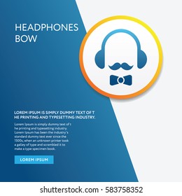 Headphones and Bow Icon. Graphic Flat Isolated on Info Board Background