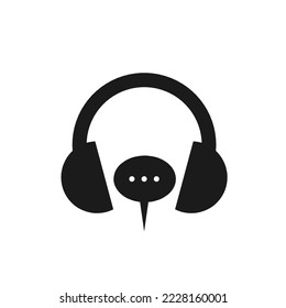 headphones with bubble speech vector icon illustration isolated on white background. call center icon. contact support icon. faq vector icon.