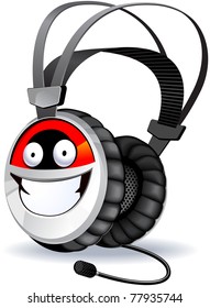 Headphones character. The series of the cute electronic characters with different emotions. In vector