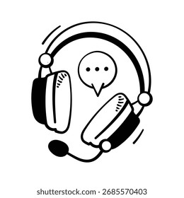 Auriculares con la burbuja del chat, representando el icono del concepto de la Asistencia al cliente