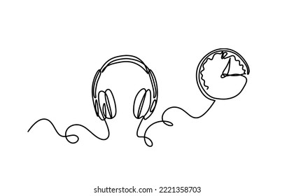 Headphones with clock as line drawing
