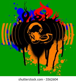 Headphones Color Graffiti. Vector Illustration. No Meshes.