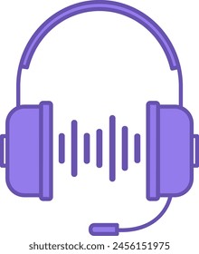 Headphones Color Icon. Vector Icon of Headphones with Microphone and Sound Waves. Headset for Listening to Music, Communication, and Computer Games