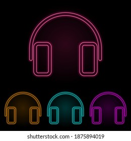 headphones color neon set. Simple thin line, outline vector of web icons for ui and ux, website or mobile application