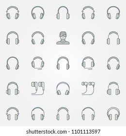 Headphones colored icons set - vector headphone and earphones creative signs or logo elements