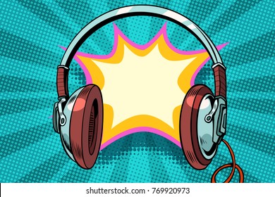 headphones comic bubble audio. Pop art retro vector illustration