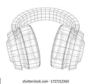 Description du concept des casques. Rendu vectoriel de 3d. Style de cadre filaire. Les couches des lignes visibles et invisibles sont séparées