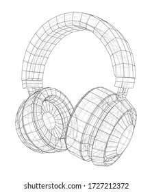 Headphones concept outline. Vector rendering of 3d. Wire-frame style. The layers of visible and invisible lines are separated