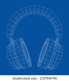 Headphones concept outline. Vector rendering of 3d. Wire-frame style. The layers of visible and invisible lines are separated