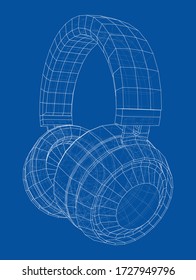 Headphones concept outline. Vector rendering of 3d. Wire-frame style. The layers of visible and invisible lines are separated