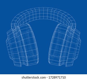 Headphones concept outline. Vector rendering of 3d. Wire-frame style. The layers of visible and invisible lines are separated