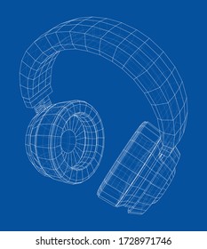 Headphones concept outline. Vector rendering of 3d. Wire-frame style. The layers of visible and invisible lines are separated
