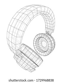 Headphones concept outline. Vector rendering of 3d. Wire-frame style. The layers of visible and invisible lines are separated