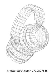 Headphones concept outline. Vector rendering of 3d. Wire-frame style. The layers of visible and invisible lines are separated