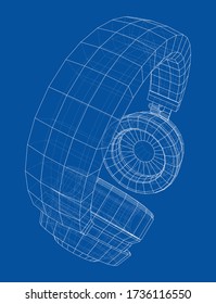 Kopfhörer-Konzept Vektorrendering von 3d. Drahtformat. Die Ebenen der sichtbaren und unsichtbaren Linien sind getrennt