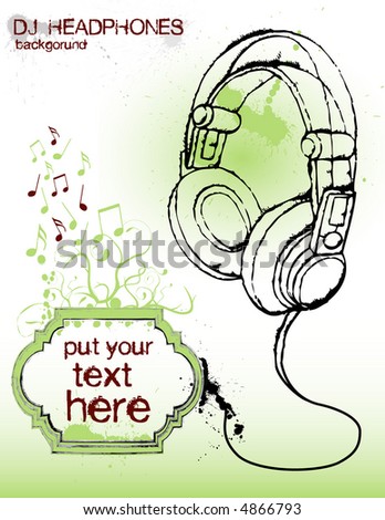 Headphones conected to text frame, good for party flyer, poster and so om - vector