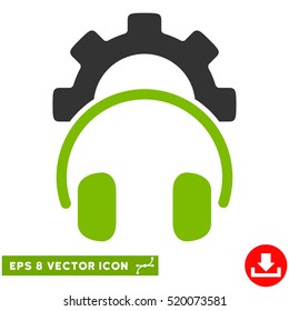 Headphones Configuration Gear EPS vector pictogram. Illustration style is flat iconic bicolor eco green and gray symbol on white background.