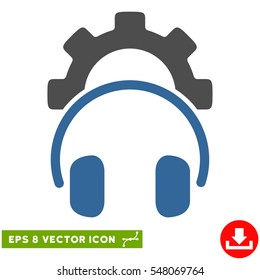 Headphones Configuration Gear EPS vector pictograph. Illustration style is flat iconic bicolor cobalt and gray symbol on white background.