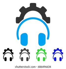 Headphones Configuration Gear flat vector pictogram. Colored headphones configuration gear gray, black, blue, green icon variants. Flat icon style for web design.