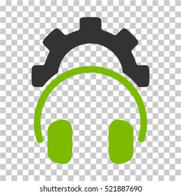 Headphones Configuration Gear icon. Vector pictograph style is a flat bicolor symbol, eco green and gray colors, chess transparent background.