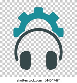 Headphones Configuration Gear icon. Vector pictograph style is a flat bicolor symbol, soft blue colors, chess transparent background. Designed for software and web interface toolbars and menus.