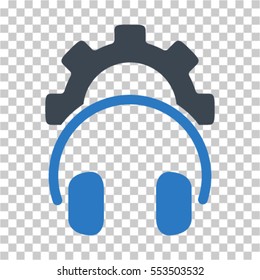 Headphones Configuration Gear icon. Vector pictograph style is a flat bicolor symbol, smooth blue colors, chess transparent background. Designed for software and web interface toolbars and menus.