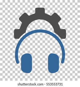 Headphones Configuration Gear icon. Vector pictogram style is a flat bicolor symbol, cobalt and gray colors, chess transparent background. Designed for software and web interface toolbars and menus.