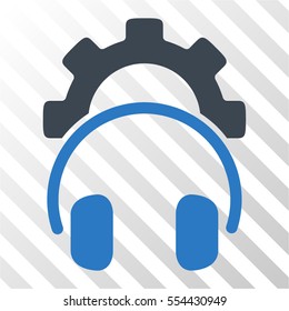 Headphones Configuration Gear vector icon. Illustration style is flat iconic bicolor smooth blue symbol on a hatched transparent background.