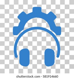 Headphones Configuration Gear vector pictograph. Illustration style is a flat iconic cobalt symbol on a transparent background.
