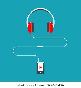 Headphones connected to music player. Vector illustration.