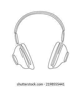 Headphones continuous line art. Hand drawing music gadget symbol. Vector isolated on white.