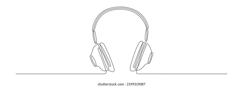 Auriculares de línea continua. Dibujo manual del símbolo de gadget de música. Vector aislado en blanco.