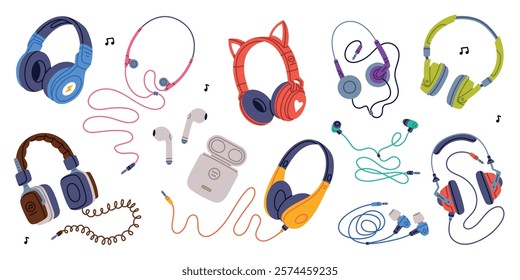 Headphones as Device for Music Listening Vector Set