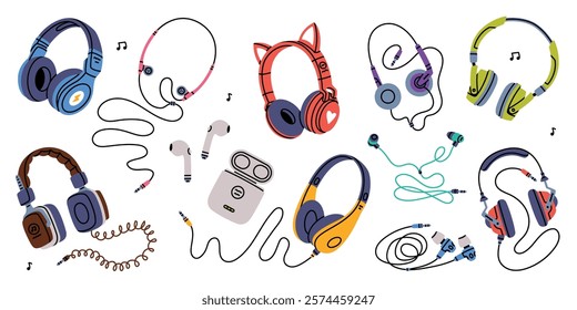 Headphones as Device for Music Listening Vector Set