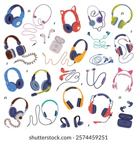 Headphones as Device for Music Listening Vector Set