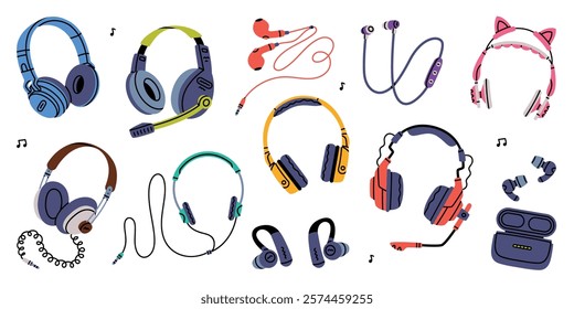 Headphones as Device for Music Listening Vector Set