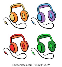 headphones different colors set. hand drawn style vector illustration.